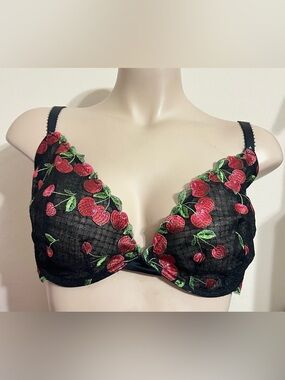 Victoria’s Secret VERY SEXY Low Cut Demi Bra Cherry Embroidered Mesh 38DD NWT
